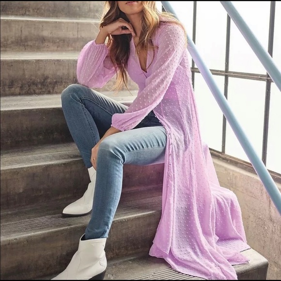 EXPRESS ROCKY BARNES SWISS DOT SHEER KIMONO DRESS - Picture 3 of 3